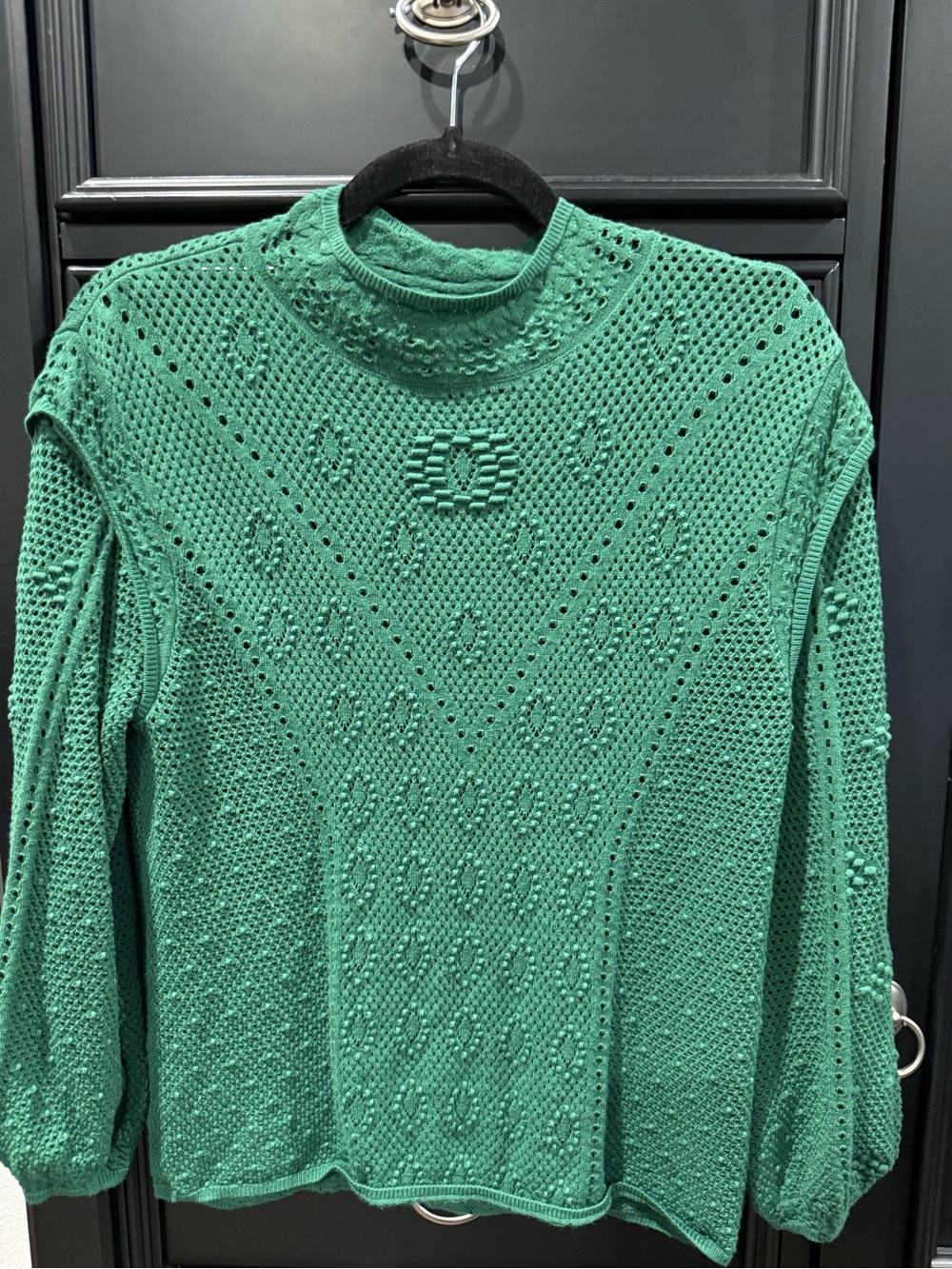 White House Black Market Emerald Green Openwork Mock-Neck Sweater